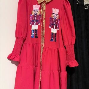 Nutcracker Christmas Tiered Mini Shirt Dress XL